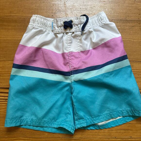 Rugged Butts pink blue white striped elastic waist swim shorts SIZE 5 - Picture 1 of 4